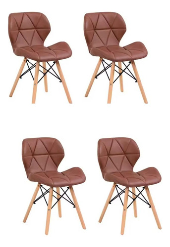 Set 4 Sillas De Comedor Eames Moderna Minimalista Cocina Estructura De La Silla Madera Asiento Chocolate Diseño De La Tela Acolchonado