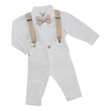 Conjunto Batizado Infantil Gravata Suspensório Azul Claro 