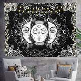 Tapiz De Pared Homkumy, Tapiz Hippie Blanco Y Negro Con Luna