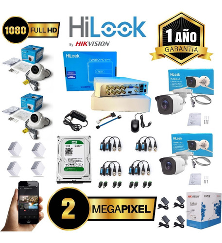 Kit Hikvision Hilook Dvr 8ch + 4 Cámaras 1080p + Disco 1tb