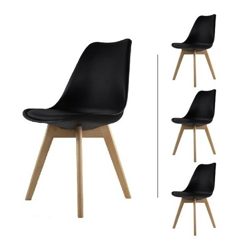 Set De 4 Sillas Hood Eames Acojinadas Restaurante 