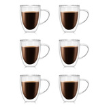 Taza X 6 Unidades Doble Vidrio Cafe Té Doble Capa Bebidas Color Transparente