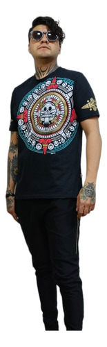 Playera Para Hombre Mictlantecuhtli Azteca Fosforescente Rav