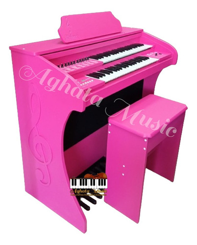 Orgão Eletrônico Rosa Pink 128 Sons + Tapete Pink +capa Pink