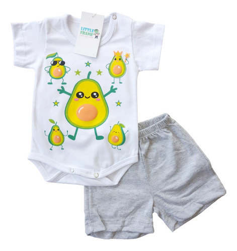 Conjunto Bebe Body Y Short Palta Paltita Fruta Manga Corta