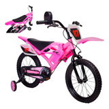 Bicicleta Para Niños R12 Tipo Moto Cross Rin Cromado Color Rosa