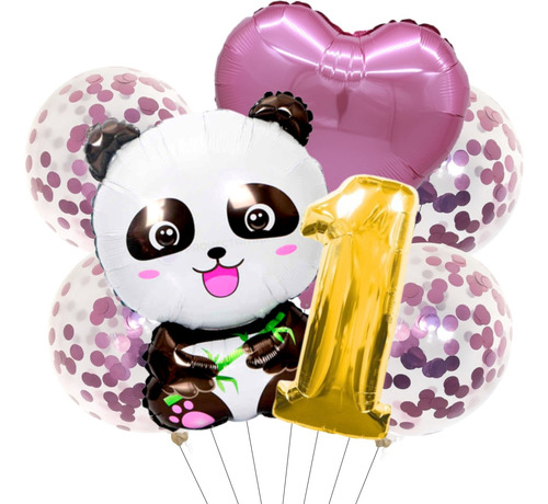 Set Globos Metalizados Panda Animal Selva Figuras Cumpleaños