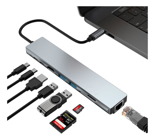 Tipo C Hub 8 En 1 Adaptador Usb C A Hdmi 4k Para Macbook Pro