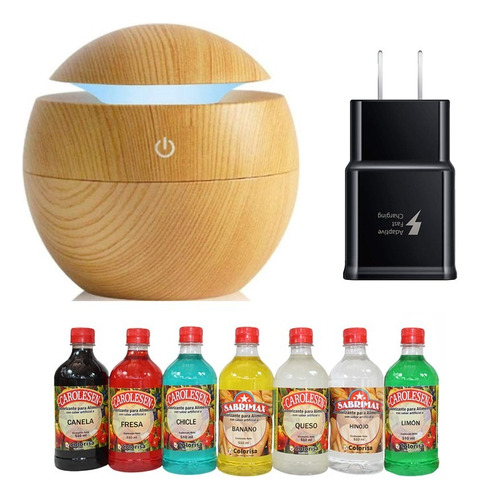 Difusor De Aromas Color Madera Con Esencia Y Cargador Usb