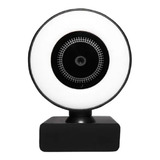 Webcam 1080p Arco Anel Luz Led Microfone Ring Light Gamer Cor Preto