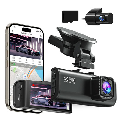 Cámara para Auto 4K+1080P Dash Cam HD con Led Pantalla para Coche y Camioneta, Accesorios Auto de Reversa, 170° Grabación Frontal y Trasera con Microfono Wifi GPS Visión Nocturna | Meses sin interés