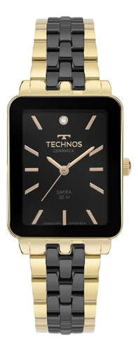 Relógio Analógico Feminino Quadrado Ceramic Dourado Technos