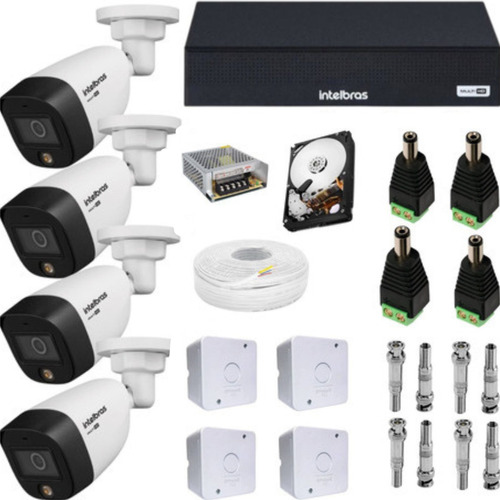 Kit 4 Câmeras Intelbras Full Color 1220b Dvr 8ch Mhdx 1008c