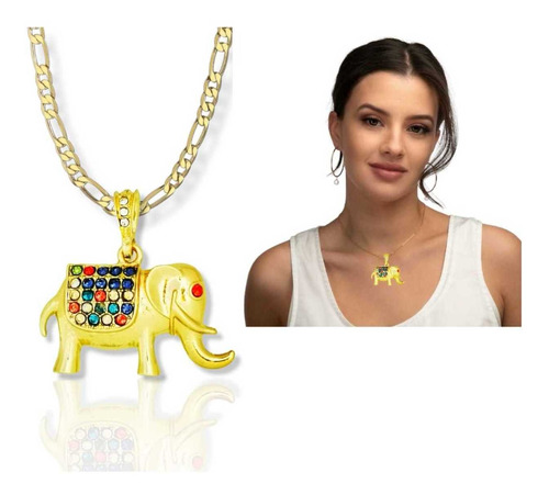 Collar Dama Dije De Elefante Con Zirconia Y Estuche 