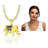 Collar Dama Dije De Elefante Con Zirconia Y Estuche 