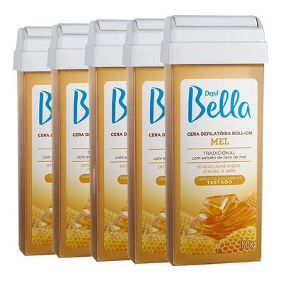 Kit 5 Refil Cera Depilatória Roll-on Mel 100g Depil Bella