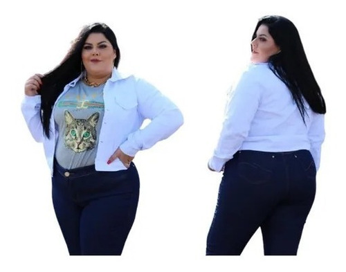 Jaqueta Jeans Feminina Rasgada Plus Size Tamanhos Grandes