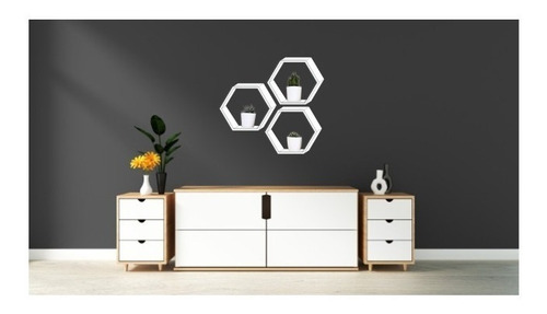 Repisas Flotantes Hexagonales En Madera Color Blanco 