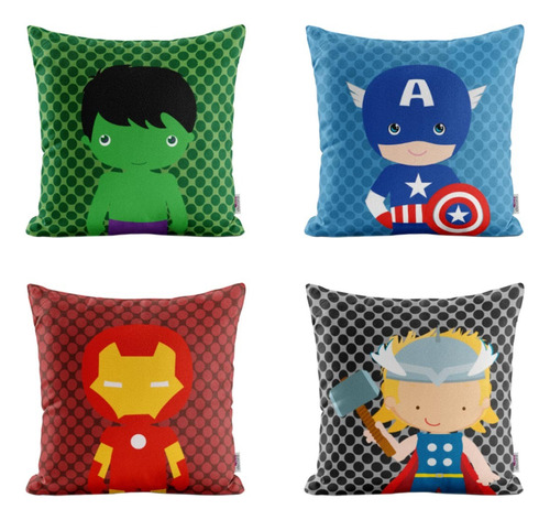 Kit 4 Almofadas Super Herois Baby Geek Nerd Infantil 30x30