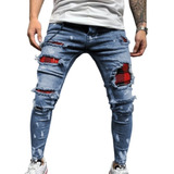 Jeans Ajustados Rasgados Para Hombres Moda Callejera Retro