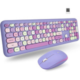 Mouse Y Teclado Tamano Completo De Pc, Inalambrico | Purp...