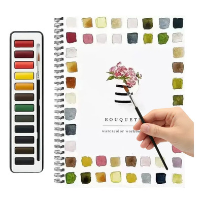 Sulontou Libros De Rrabajo Acuarela Juego De Pintura De 12 Colores De Agua Con Pincel De Pintura,Libros Acuarela Para Principiantes,Niños,Adultos Floral | MercadoLibre