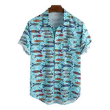 Camisa Hawaiana Unisex Azul Pez, Camisa De Playa De Verano