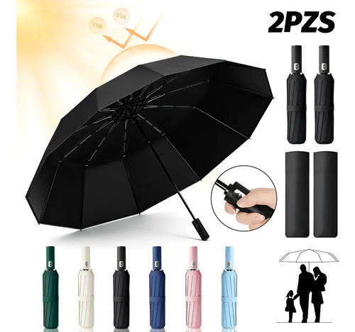 2pzs Paraguas Sombrilla Reforzado Automático Protección Uv