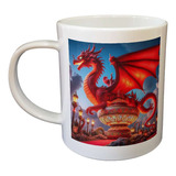 Taza Plastico Dragon Rojo Lampara Maravillosa Arabe M1