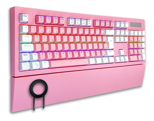 Teclado Gamer Led Rainbow Feminino C/ Apoio De Punho Usb