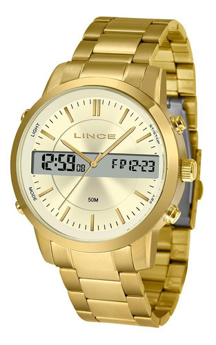 Relogio Lince Masculino Dourado Anadigi Mag4489l C1kx