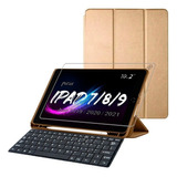 Capa Teclado Para Tablet iPad 9 Comp Pencil Pelicula Cor Dourado