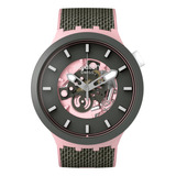 Reloj Swatch Misty Cliffs Sb05p100 Color De La Correa Rosa Color Del Bisel Rosa Color Del Fondo Rosa