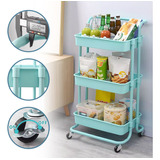 Carrito Organizador Con Ruedas De 3 Niveles Color Verde Tiffany