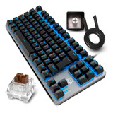 Teclado Gamer Mecanico Adamantiun Tkl Switch Marrom Led Azul