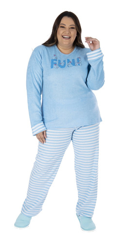 Pijama De Frio Plush Plus Size Feminino Quentinho Victory
