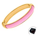 Pulseira Dourada C/ Acrílico Rosa Claro Bracelete Dourado