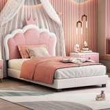 Cama Princesa Rosa Con Cabecera En Forma De Corona