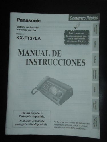 Manual De Instruções Fax Panasonic Modelo Kx-ft37la