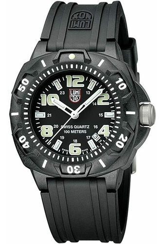 Pulsera De Reloj Luminox Xl.0201.sl Sentry Carbon Con Correa De Caucho, Color Negro, Bisel, Color Negro, Color De Fondo Negro