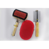 Kit Cepillos Y Peine De Limpieza Para Pelo Perro Gato Duke´s Color Rojo