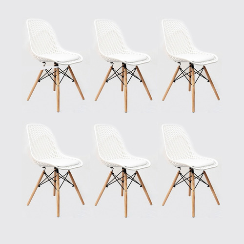 Kit 6 Cadeiras Charles Eames Premium Assento Estofado