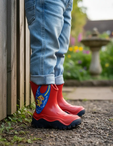 Bota De Lluvia Niños Calidad Moda Hule Bubble Gummers Roja