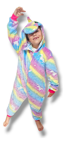 Pijama Unicornio Disfraz Mameluco Glitter Plush Abrigado 