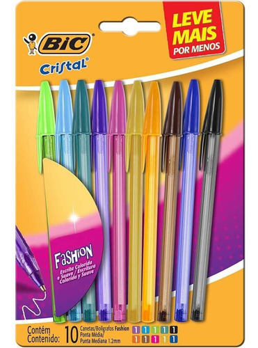 Kit Canetas Bic Cristal Fashion C/ 10 Cores