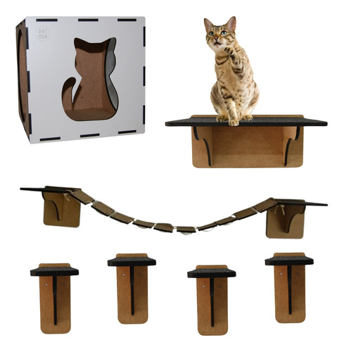 Brinquedo Gato Playground Kit 7 Peças Mdf 6mm Suporta 10kg