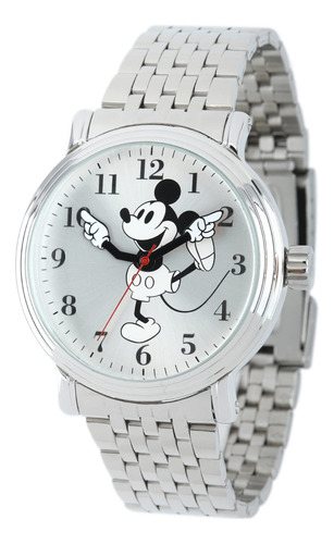 Reloj De Mano Disney Mickey Mouse Para Hombre Plateado/negro