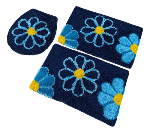 Jogo De Banheiro De Frufru Flores 3 Pcs