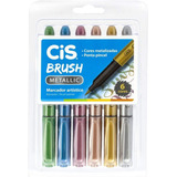 Caneta Brush Pen Metalica Pincel Cis Com 6 Cores - Novidade