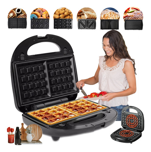 Wafleras 6 En 1 Electrica Donas Antiadherente Desayuno Maker